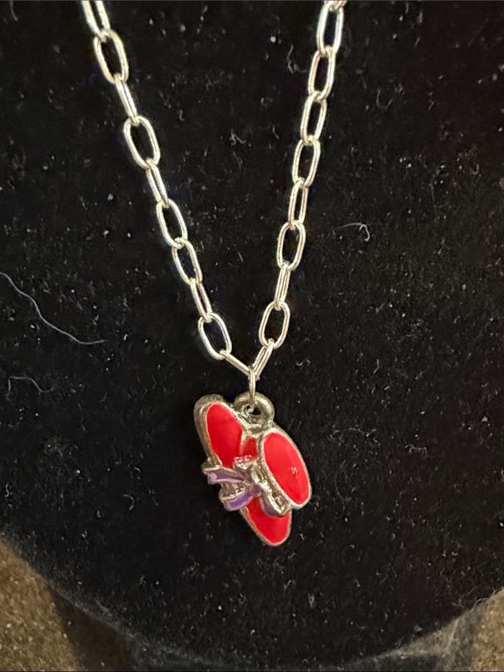 Red Hat Silver Pendant Necklace with Red Enamel